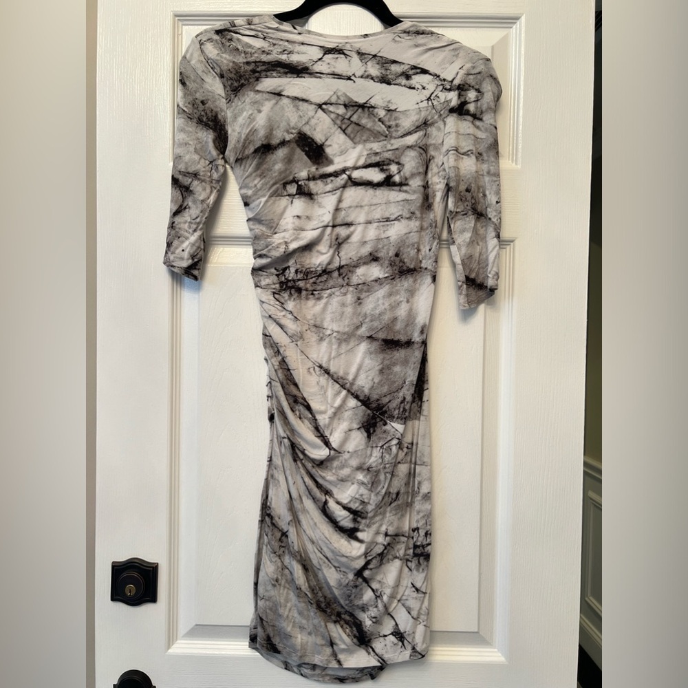 HELMUT LANG BLACK/WHITE/GRAY TIE DYE RUCHED MINI DRESS SIZE P - Picture 4 of 8